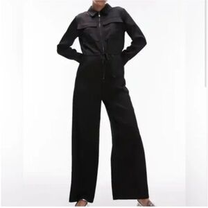 NWT  Topshop Black Long Sleeve Wide-Leg Jumpsuit Size 4 Long Inseam Tall
